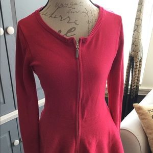 Boston Proper Red Peplum ZIP Up Sweater Size M
